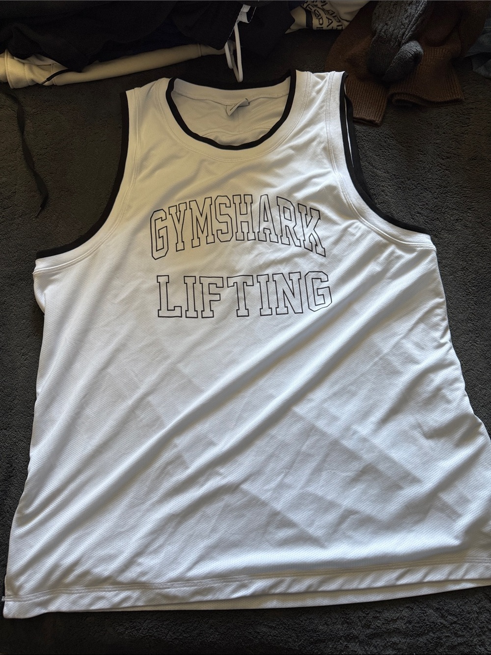 Gymshark White Tank Top with Black Trim - Lifting Graphic